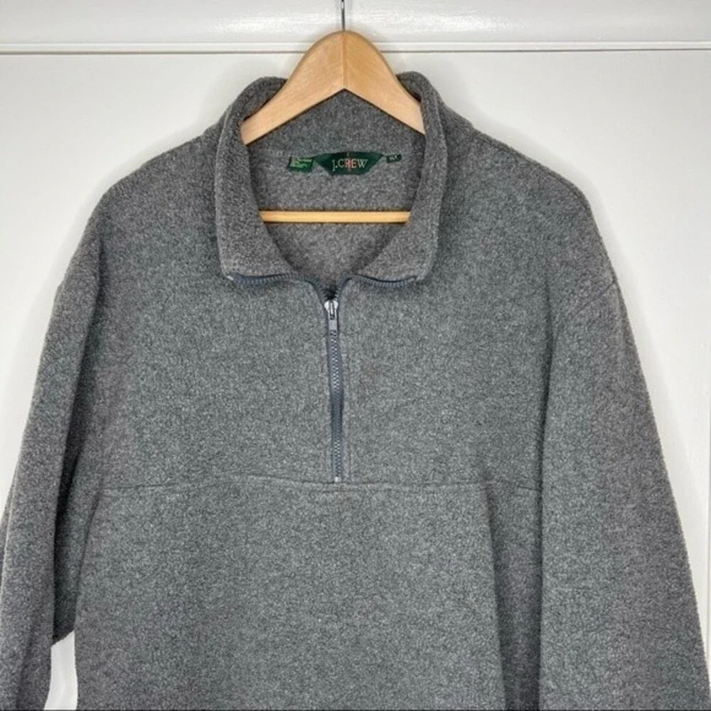 90s Vintage J Crew Fleece Pullover Jacket Grey Men's X-Large Tall Half Zip